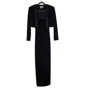 Adrianna Papell Occasions Black Velvet Beaded Evening Gown Matching Jacket Vinta